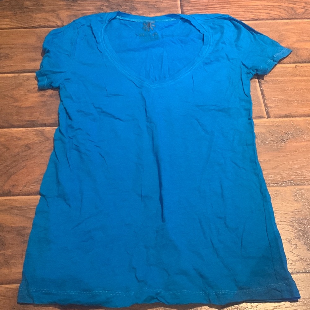 blue v-neck t-shirt
